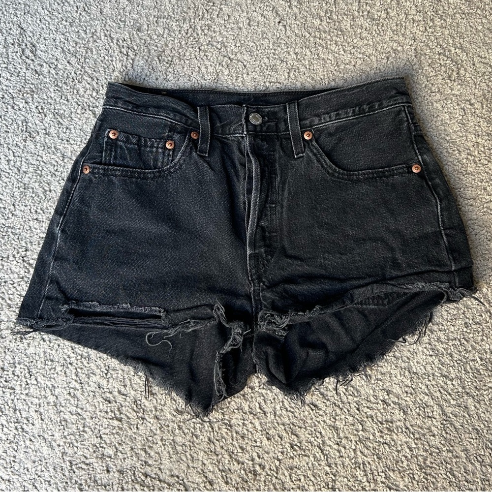 Levi 501 Original High Rise Black Denim Shorts